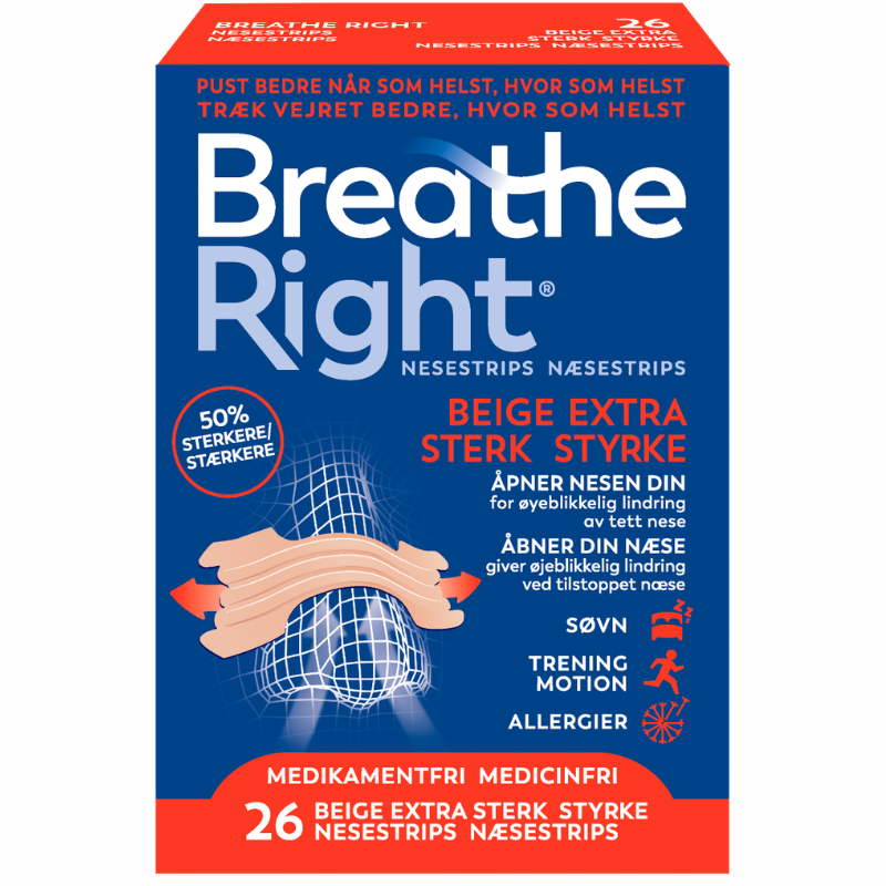 Breathe Right Næsestrips Beige Extra Styrke (26 stk)