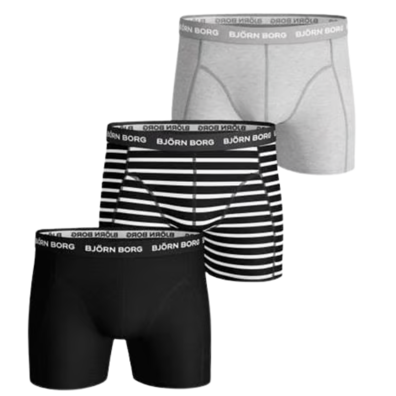 Björn Borg 3-Pack Boxershorts (Sort/Stribet/Grå)-Small