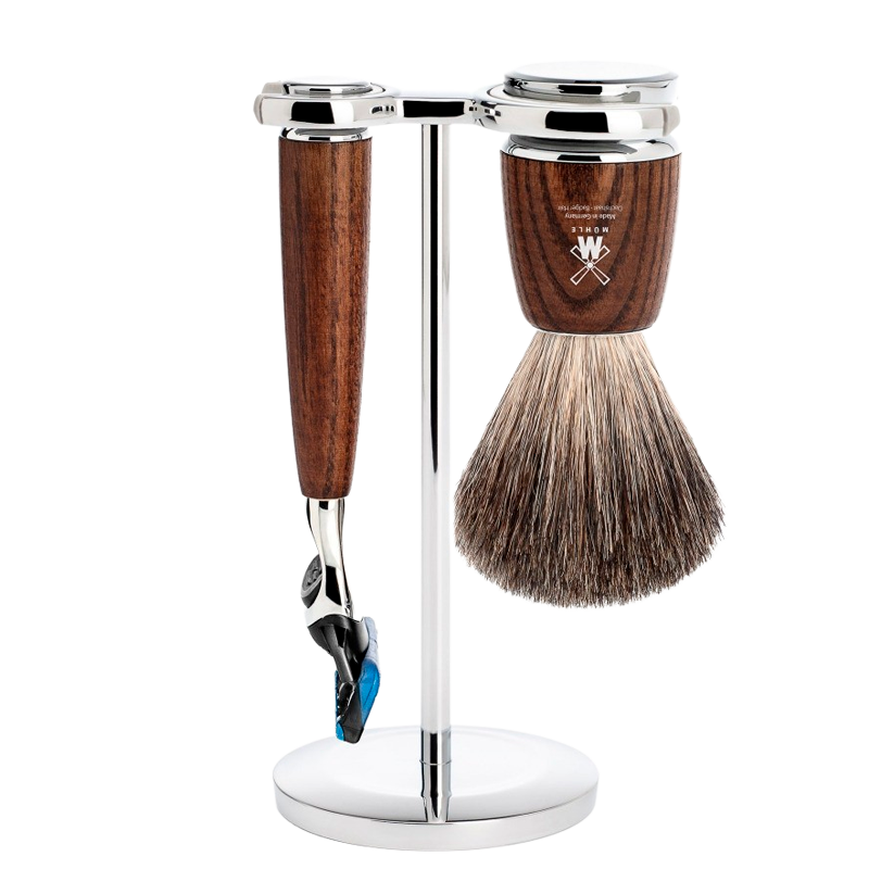 Mühle Rytmo Barbersæt: Fusion Skaber, Pure Badger Barberkost og Holder, Ask