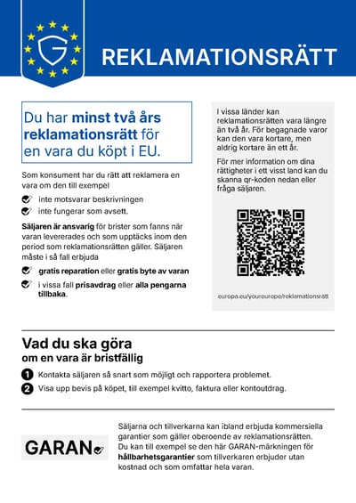 EU:s information om din lagstadgade reklamationsrätt
