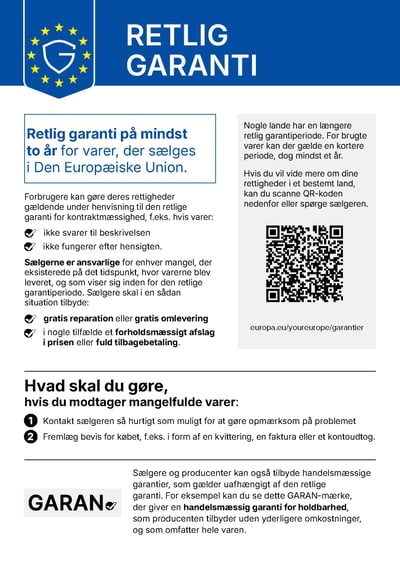 EU's information om din lovbestemte reklamationsret